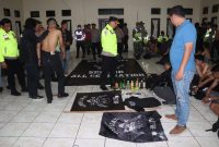 Polisi mengamankan 23 botol Minuman Keras, 83 Knalpot Brong dan 80 orang Remaja yang sedang pesta Minuman keras di sebuah hotel di  Kabupaten Garut, Sabtu  malam (20/1/2024). (Dok:Polres Garut)